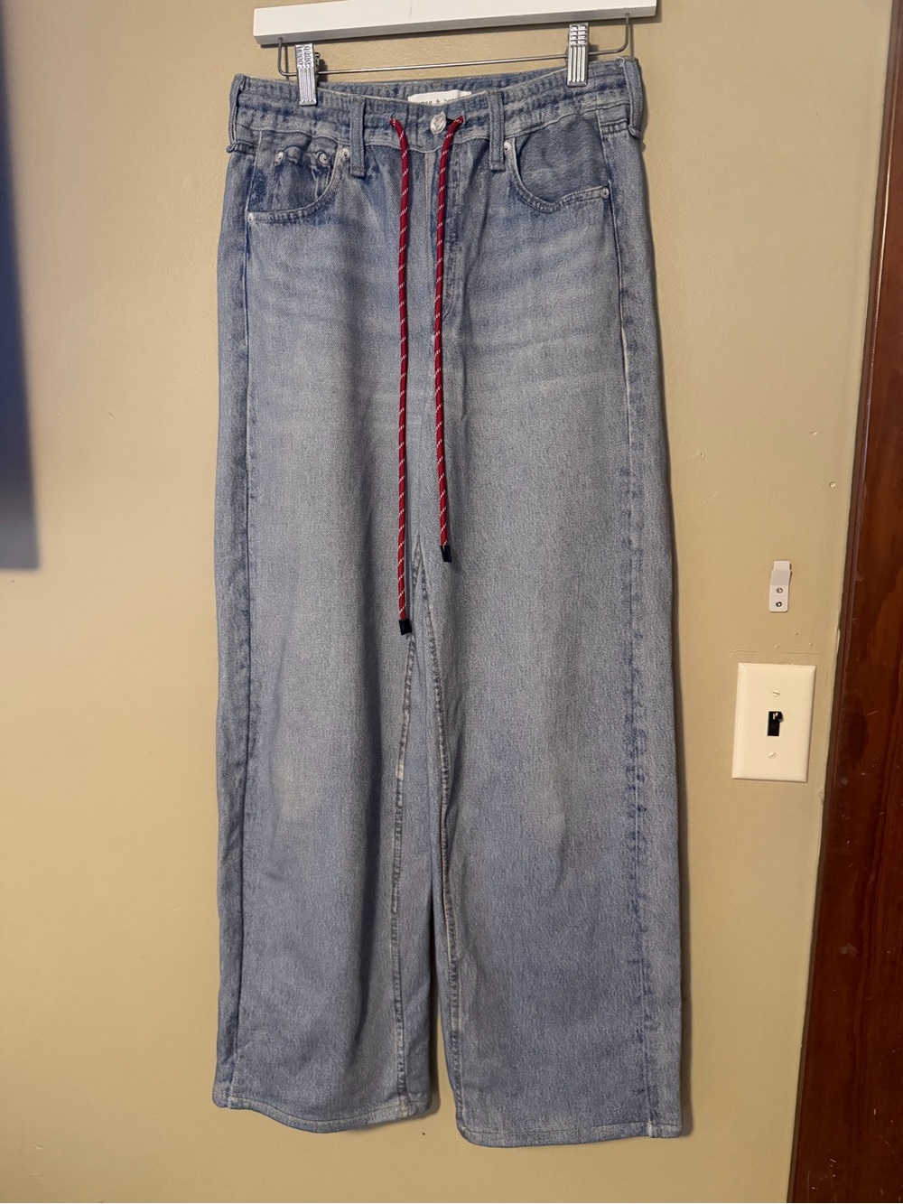 rag & bone Miramar High Rise Wide-Leg Terry Jeans with Contrast Drawstring - Picture 2 of 7